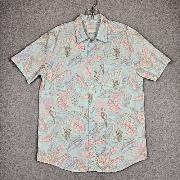 American Eagle Men's Short Sleeve Shirt Button Up Tropical Pastel Medium Island - Picture 2 of 10